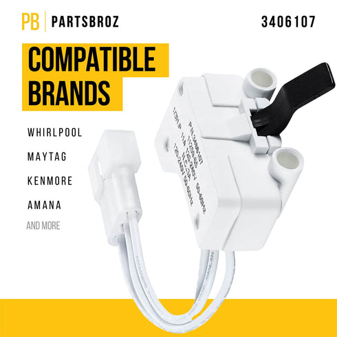 WP3406107 3406107 Dryer Door Switch Compatible with Whirlpool Maytag Kenmore Part Number AED4475TQ1 MEDC400VW0 AGD4475TQ1 NED4700YQ1 NED4600YQ1 WED4800XQ0 GEQ9800PW1 MGDX700XL1 MEDC300XW0 MEDC200XW0