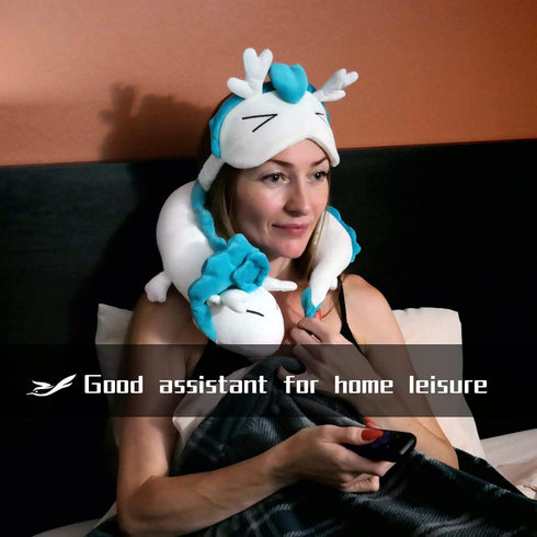 Anime Dragon Neck Pillow Dragon U-Shape Pillow Cute Dragon Plush Toy with Anime Sleep Mask Perfect for Travel, Christmas and Birthday Gift...