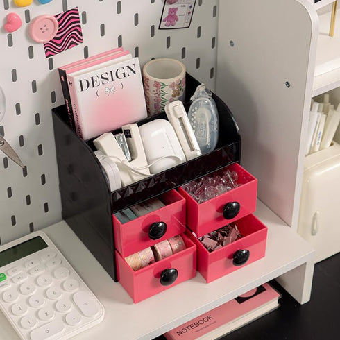 KAFUN 1pcs Desktop Storage Organization for Office Supplies,Desk Organizer with 4 Drawers,Makeup Organizer Countertop,Bathroom Makeup Organizer, C...