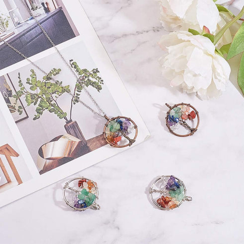 PH PandaHall 4pcs Tree of Life Pendant Charms Chakra Crystals Tree Life Charms Gemstone Chakra Crystal Stone Pendant Good Luck Yoga Charms for Chr...