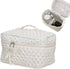 Aesthetic Kawaii Cute Makeup Bag Travel Cotton Quilted Cosmetic Organizer with Handle Toiletry Pouch for Women Teen Girls (Beige Floral)...