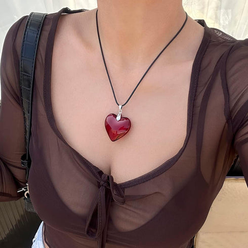 Big Heart Pendant Choker Necklaces - Chunky Glass Puffy Heart Choker Necklace for Women Y2K Grunge Jewelry...