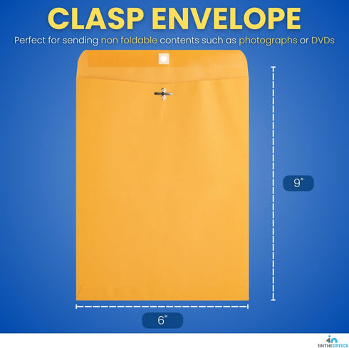 1InTheOffice Mailing Envelopes 6x9, Brown Envelopes, Manila Envelopes, Clasp Envelopes, Gummed Flaps, Brown, 25 Pack...