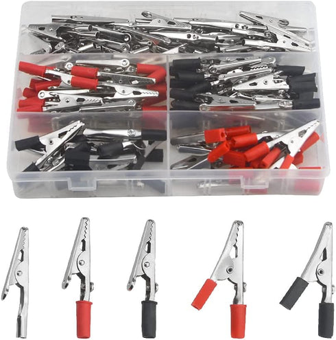 WMYCONGCONG 120 PCS Metal Alligator Clips Electrical Test Clamps Assortment Kit with Plastic Hands Red Black Kit...