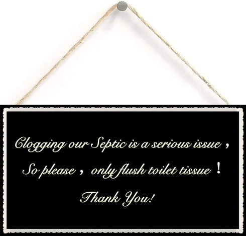 Only Flush Tissue Hanging Bathroom Plaque Septic Tank Toilet Wall Door Decor Thank You Sign 12 inch by 6 inch...