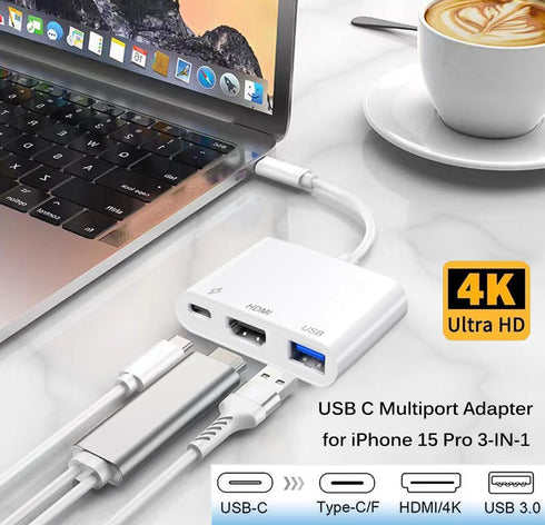 USB C to Hdmi Adapter for iPhone 15, USB 3.0 Hub 10Gbps Digital AV Adapter Thunderbolt 3 4 to HDMI 4k Converter, 100W PD Fast Charging, Compatible...