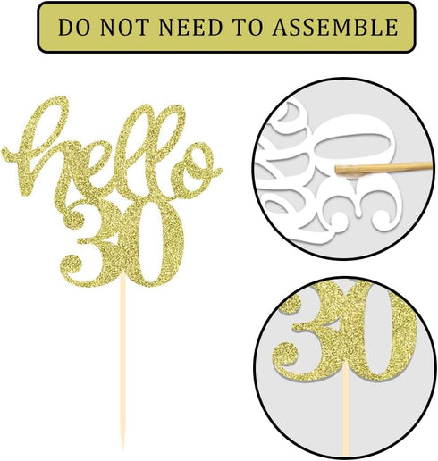 24 Pcs Gold Glitter 30th Birthday Cupcake Toppers for 30th Anniversary Birthday Party Wedding Party Decorations...