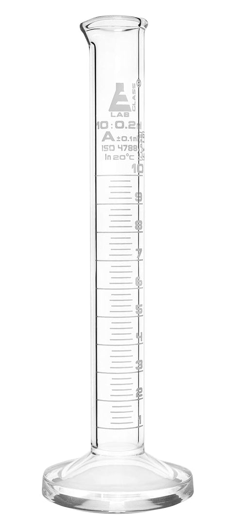 EISCO Graduated Cylinder, 10ml - Class A Tolerance ±0.10ml - Round Base - White Graduations - Borosilicate 3.3 Glass...