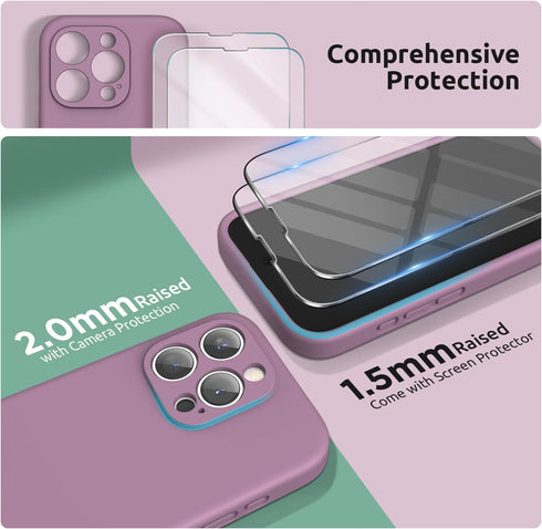 SURPHY Designed for iPhone 15 Pro Max Case with Screen Protector and Lanyard, Phone Strap and Liquid Silicone Phone Case (Camera Protective + Soft...