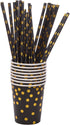 201 Black and Gold Party Supplies, Golden Dot Disposable Party Dinnerware - Black Paper Plates Napkins Cups, Gold Plastic Forks Knives Spoons for ...