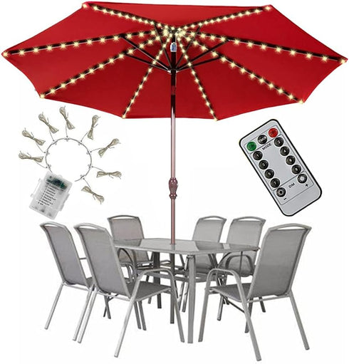 Umbrella Lights Patio Outdoor Strings Lights with 104 LEDs 8 Lighting Modes Remote Control, Battery Operated Waterproof Umbrella Lights 2024 Upgra...