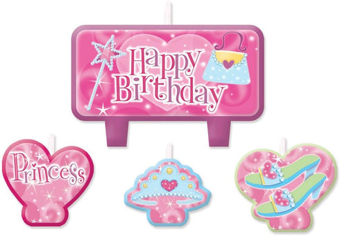 Party Time Princess Molded Mini Character Birthday Candle Set, Pack of 4, Pink , 2.3" x 3.25" Wax...