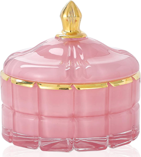 7 oz Pink Glass Jewelry Jar Cube Facets Candy Storage Sugar Bowl with Lid Kitchen Bath Gift Bathroom Buffet Storage Organizer...
