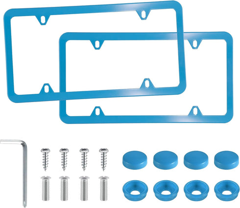 LivTee 4 Holes Stainless Steel License Plate Frames, 2 PCS Car Licence Plate Covers, Automotive Exterior Accessories Slim Design with Bolts Washer...