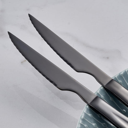 Black Steak Knife Set, 6 Piece Stainless Steel Kitchen Knife Set & Kitchen Utility Knives, 8.7 Inch Serrated Steak Knives, Dinner Knives, Sharp Kn...
