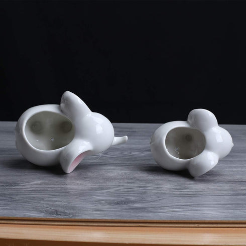 Ogrmar 2PCS Elephant Plant Window Boxes Cute Elephant Flower Pot/Modern White Ceramic Succulent Planter Pots/Tiny Flower Plant Containers Animal D...