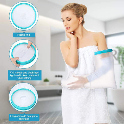2025 Upgraded Full Arm Cast Cover for Shower Adult, 100% Waterproof Cast Shower Cover Arm, Soft Comfortable Cast Bag Cast Protector, Watertight Se...