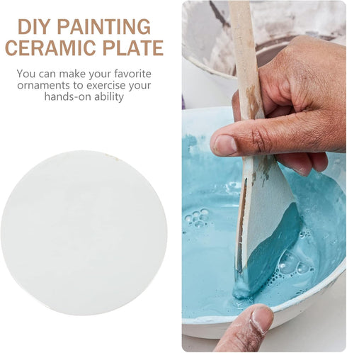 Sewroro Round Serving Platter Round White Ceramic Tiles DIY Painting Ceramic Plate Hand- painted Ceramic Tiles Porcelain Mixing Tray Artists Paint...