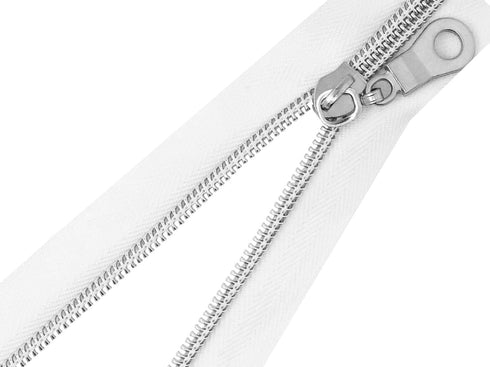Mandala Crafts Metallic Silver Zipper Tape by The Yard #5 with Pulls - White Continuous Nylon Coil Upholstery Zippers Chain Roll for Sewing 10 Yar...