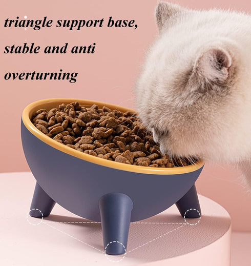Tilted Cat Bowl 15° Slanted Dog Bowl Non-Slip Raised Pet Food Bowl with Triangular Stand for Small Pets Non-Spill Cat Supplier Feeder Bowl 9.2 Oun...
