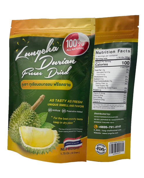 Durian King of Fruit Vacuum Freeze Dried Fresh Durian Monthong Made from Real Fruit 50 Gram or 1.75 Ounce Pack of 2...