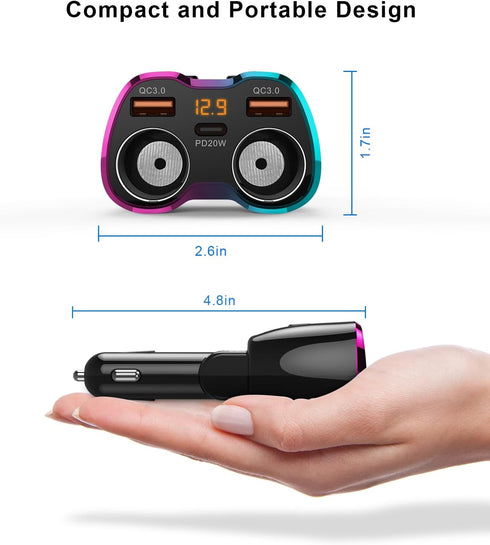 2024 Upgraded Cigarette Lighter Splitter, SUPERONE 180W 2-Socket Cigarette Lighter Adapter with Dual QC3.0 and 20W PD USB C Car Charger Splitter f...