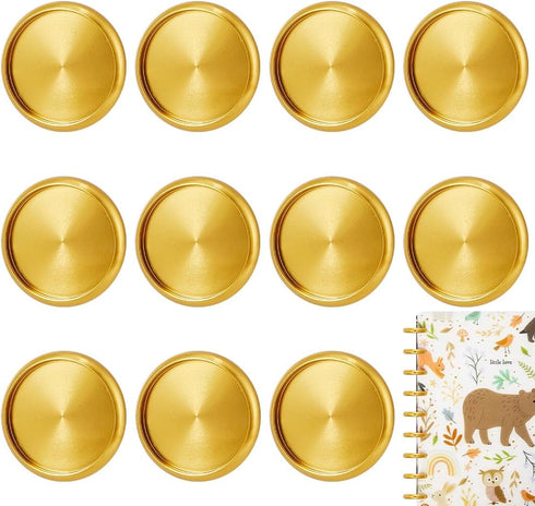 BENECREAT 11Pcs Aluminium Alloy Binding Discs, 1.1inch Flat Round Discbound Metal Expansion Disc Binder Rings for Discbound Notebook Artwork, Gold...