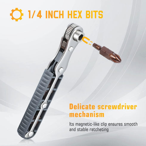 1/4-Inch Drive Mini Ratchet Screwdriver Set, Tight Reach, High TorqueRight Angle EDC Tool with 90 Degree Mini Offset Reversible Drive Handle & 4 M...