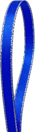 QIANF Royal Blue Double Face Satin Ribbon with Silver Border for Gift Wrapping, Hair Bows, Wedding Party Decoration, Crafts Sewing, Invitation Car...