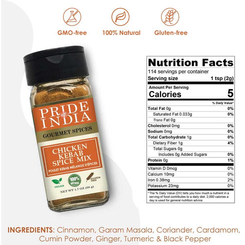 Pride of India – Butter Chicken Kebab Seasoning Marination Spice – Gourmet Spice Blend – Artisanal Rub – Good for Chicken Meat & Paneer – Preserva...