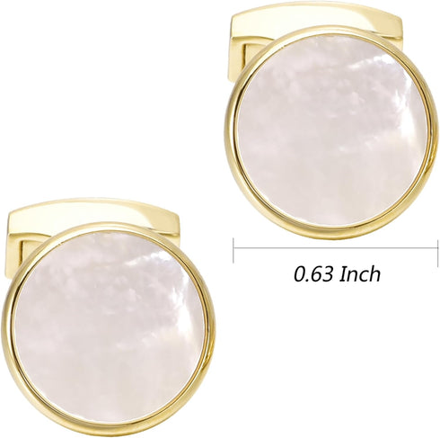 Silver / 14K Gold Plated Natural Mother of Pearl Cufflinks for Men Women Classic Round Men's Cufflinks Jewelry for Wedding Party Anniversary Busin...