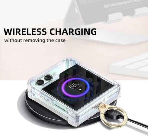 CASEOWL for Samsung Galaxy Z Flip 6 Case with Hinge Protection, 360°Ring Kickstand, Support Wireless Charging Protective Phone Case Clear Cover fo...
