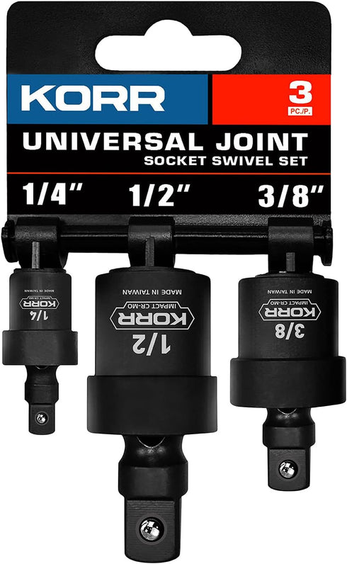 KORR Tools KSS007 3pc Impact Grade Universal Joint Swivel Socket Set 1/4-Inch, 3/8-Inch, 1/2-Inch Drive...