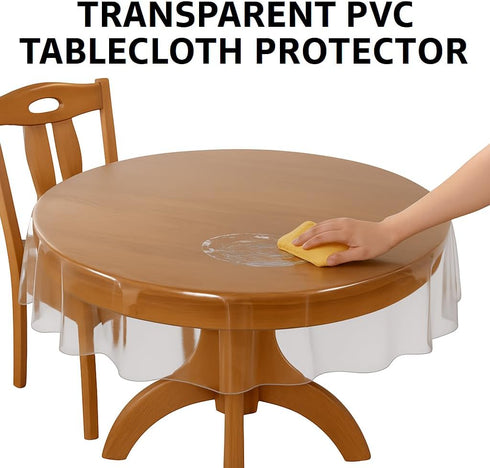 Dependable Industries inc. Essentials Clear Vinyl Tablecloth Protector – 70" Round Waterproof Plastic Cover with Sewn Edge, Spillproof & Easy to C...