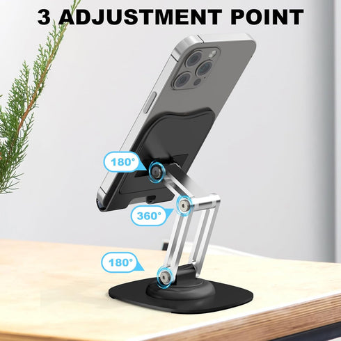 Phone Stand, Fully Adjustable Foldable Desktop Cell Phone Holder Stand, 360 Degree Rotating Phone Stand for Recording Compatible with iPhone 15 14...