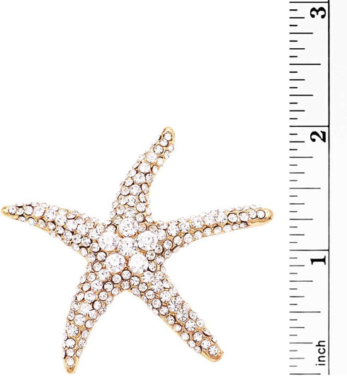 Rosemarie & Jubalee Women's Mermaid Chic Glittering Gold Tone Crystal Rhinestone Starfish Brooch Pin, 2"...