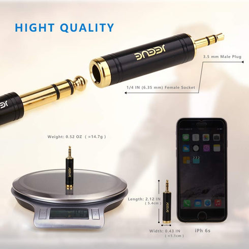 3.5mm(1/8") Male to 3.5mm(1/4") Female Headphones Adapter Pure Copper Jack Adaptor -Black......