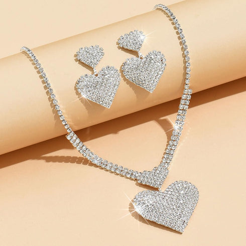 Unicra Crystal Heart Bridal Wedding Jewelry Set Silver Rhinestone Necklace Earrings Bracelet Sets Formal Costume Jewelry for Women and Brides...