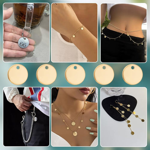 PH PandaHall 50 Pcs 304 Stainless Steel Flat Round Blank Stamping Tag Pendants Charms for Bracelet Necklace Jewelry DIY Crafts Making, Gloden...