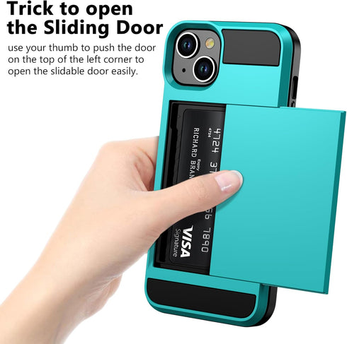 Vofolen Case Compatible with iPhone 15 with Card Holder, Dual Layer Shockproof Wallet Phone Case Hidden Card Slot Sliding Protective Hard Shell Ba...