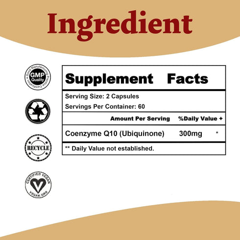 CoQ10 300mg - 120 Capsules - High Absorption - Non-GMO - Gluten-Free - Coenzyme Q10 - CoQ10 Capsules...