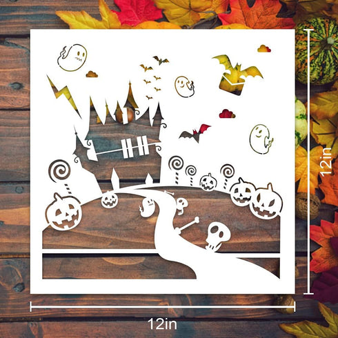 9PCS Halloween Stencils for Painting on Wood Wall Creative Patterns DIY Halloween Drawing Template Pumpkin Bat Decoration Crafts Stencils Perfect ...