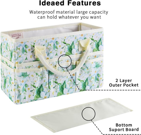 Craft Organizer Tote Bag Art Storage Caddy with Multiple Pockets Storage Containers for Art,Craft,and Office Supplies Storage Jasmine Flower...