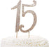 15 Gold Cake Topper | Premium Sparkly Crystal Rhinestones | 15th Birthday or Anniversary Party Decoration Ideas | Quality Metal Alloy | Perfect Ke...