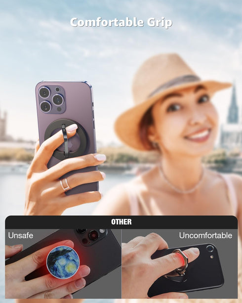 SUPERONE for MagSafe Phone Grip, Adjustable Magnetic Phone Ring Holder Removable Finger Phone Ring Kickstand Compatible with MagSafe Accessories O...