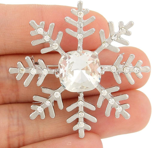 EVER FAITH Austrian Crystal Winter Snowflake Flower Brooch Pin Clear Silver-Tone...