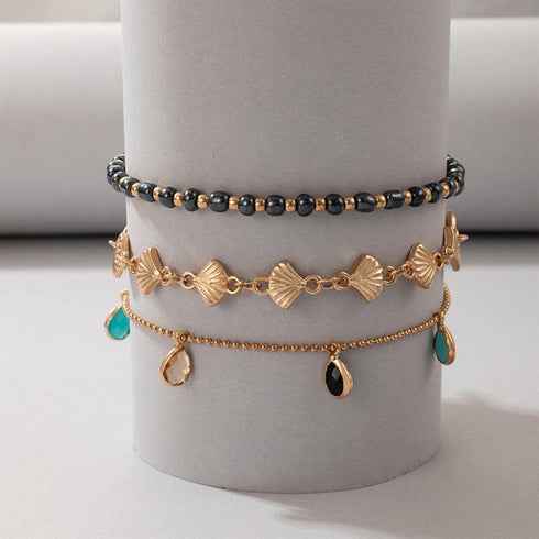 Boho Scallop Ankle Bracelet Gold Bead Anklet Bracelet Colorful Crystal Pendant Chain Anklet Colorful Crystal Dangle Anklet Foot Chain Jewelry for ...