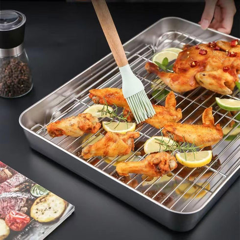 Stainless Steel Roasting Pan, Broiler Pan with Rack Set, Rectangular Roaster Perfect for Cooking and Baking.(9.3 * 6.9 * 2in)...