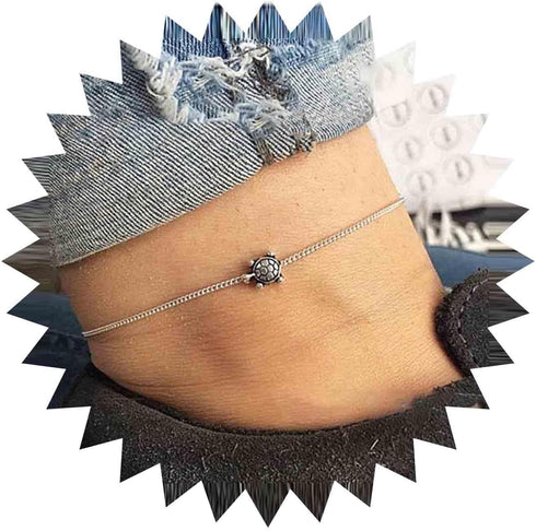 Boho Sea Turtle Ankle Bracelet Vintage Turtle Anklet Bracelet Silver Turtle Chain Anklet Minimalism Turtle Anklet Foot Chain Animal Jewelry for Wo...