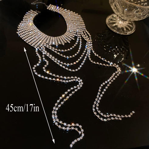 Missgrace Rhinestones Tassels Long Choker Necklaces Dainty Silver Luxurious Necklace Adjustable Rhinestones Pendant Necklaces Dainty Necklaces for...